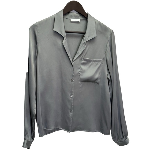Anine Bing Grey Silk Long Sleeve Button Down Blouse Size S - Picture 5 of 15